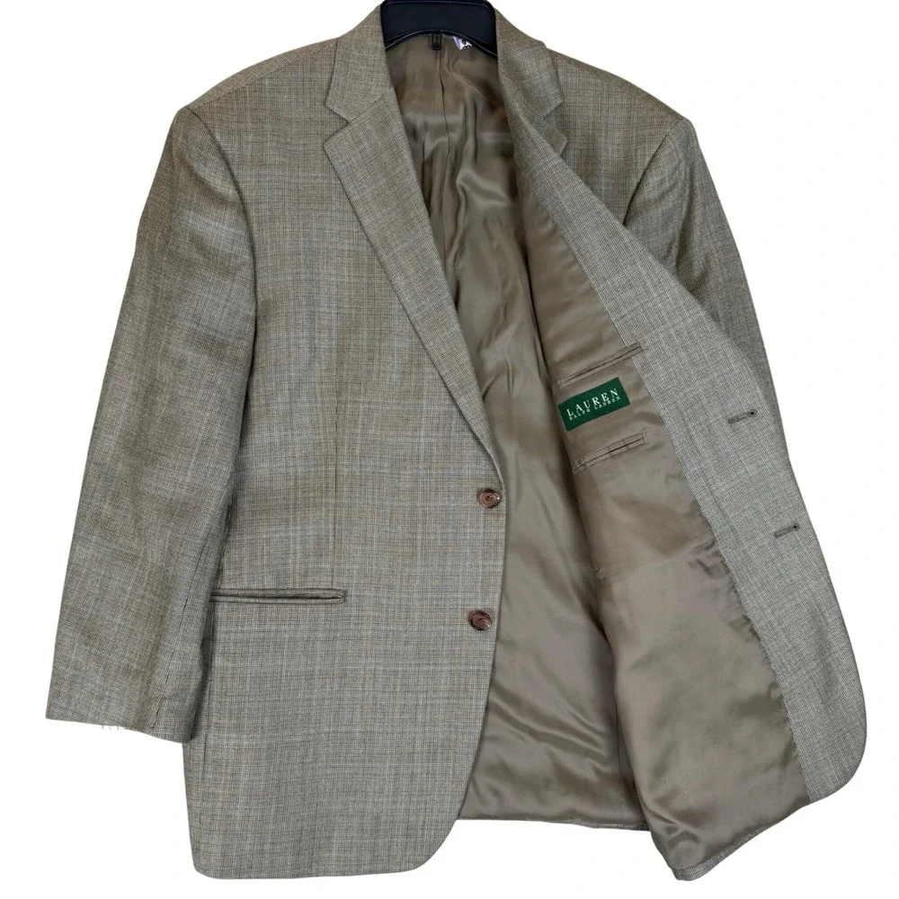 Lauren Ralph Lauren Sport Coat 44R Silk Wool Plaid Brown Blazer 4900030000